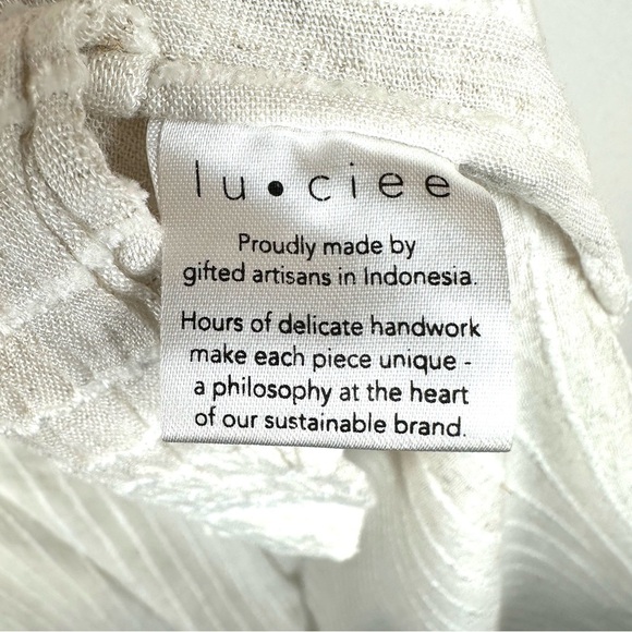 Lu ciee Natural Stripe Linen Blend Wrap Midi Dress Minimalist Classic Chic - Picture 11 of 14